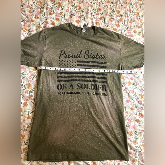 Proud Sister of a Soldier Tee Medium Bleach Dyed Army Green Graphic - Picture 5 of 8
